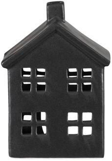 Op=Op | Leen Bakker - Waxinelichthouder Huis - 14,5x10,5x6,5 Cm - Keramiek - Zwart