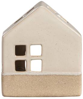 Op=Op | Leen Bakker - Waxinelichthouder Huis - 14x12x7 Cm - Keramiek - Beige