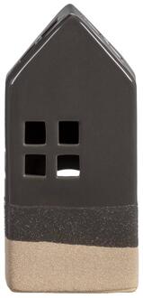 Op=Op | Leen Bakker - Waxinelichthouder Huis - Antraciet - 20x9x7 Cm - Keramiek - Zwart