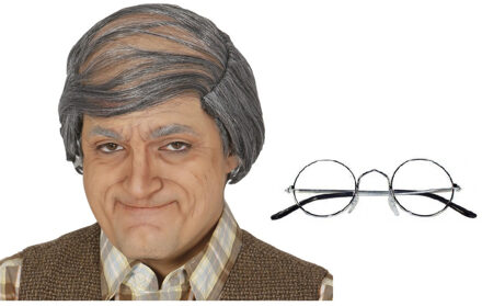 Opa Abraham carnaval verkleed set pruik en brilletje