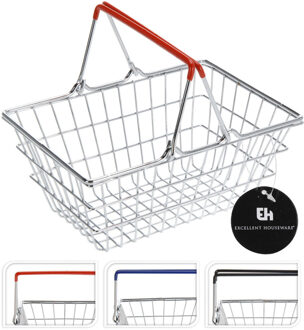 Opberg boodschappenmandje rood handvat - Opbergmanden Zilverkleurig