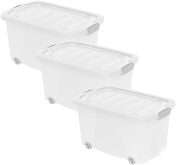 Opberg box/doos met wieltjes - 3x - kunststof - 60 x 39 x 32 cm - opruimen - organiseren