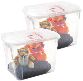 opberg kist met deksel - 2x - Box - 75 liter - 60 x 42 x 43cm - kunststof - transparant