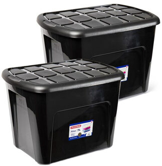 opberg kist met deksel - 2x - Box - 75 liter - 60 x 42 x 43cm - kunststof - transparant