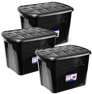 opberg kist met deksel - 3x - Box - 75 liter - 60 x 42 x 43cm - kunststof - transparant