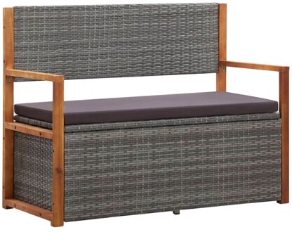 Opbergbankje 110 cm poly rattan en massief acaciahout grijs