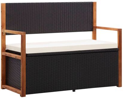 Opbergbankje 115 cm poly rattan en massief acaciahout zwart