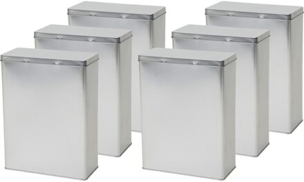 Opbergblik/bewaarblik - 6x - zilver - 19 x 9 x 25 cm - Voorraadblikken - Voorraadbussen
