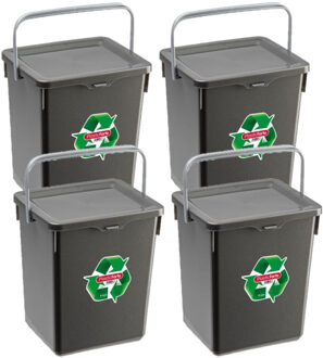 Opbergbox - 4x stuks - kunststof - met deksel - grijs - 5 L