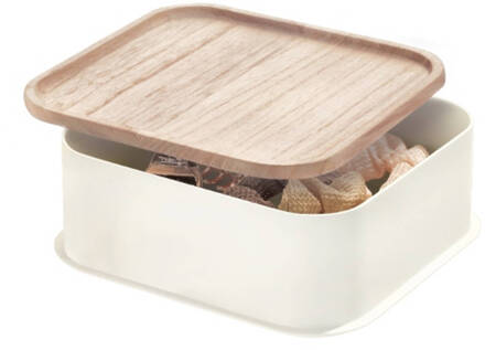 Opbergbox met Deksel, 21.3 x 21.3 x 7.6 cm, Paulownia Hout, Beige