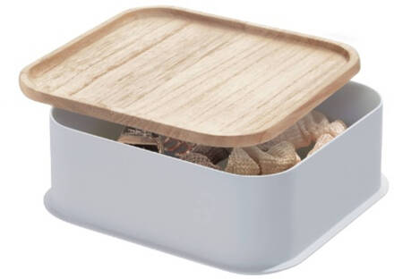 Opbergbox met Deksel, 21.3 x 21.3 x 7.6 cm, Paulownia Hout, Grijs