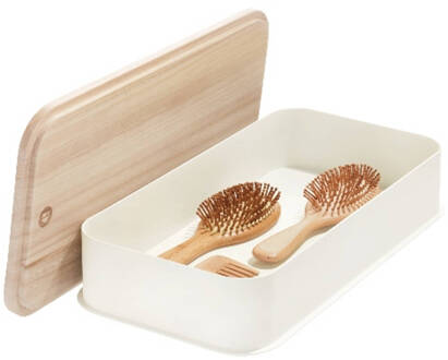 Opbergbox met Deksel, 21.3 x 43 x 7.6 cm, Paulownia Hout, Ko Beige