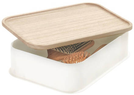 Opbergbox met Deksel, 30.2 x 21.3 x 7.6 cm, Paulownia Hout, Beige