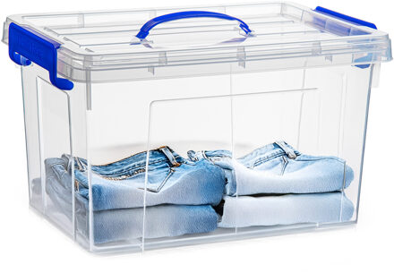 Opbergbox met deksel - blauw - 18.5L - kunststof