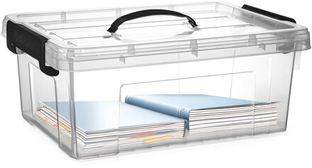 Opbergbox met deksel - grijs - 12.5L - kunststof