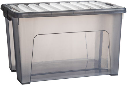 Opbergbox met deksel - grijs - 47L - kunststof