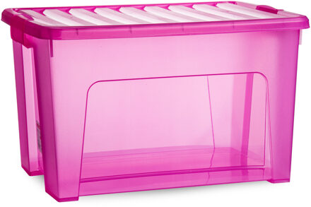 Opbergbox met deksel - roze - 47L - kunststof
