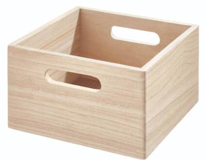 Opbergbox met Handgrepen, 25.5 x 25.5 x 15 cm, Paulownia Hou Beige