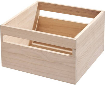 Opbergbox met Handvat, 25.4 x 25.4 x 15.5 cm, Paulownia Hout Bruin