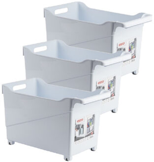 Opbergbox - Set van 3x stuks - wit - 45 x 24 cm - kunststof - op wieltjes