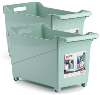 Opbergbox - Set van 4x stuks - groen - 45 x 24 cm - kunststof - op wieltjes