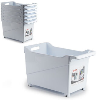 Opbergbox - Set van 4x stuks - wit - 45 x 24 cm - kunststof - op wieltjes