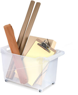 Opbergbox - transparant - 45 x 24 cm - kunststof - op wieltjes