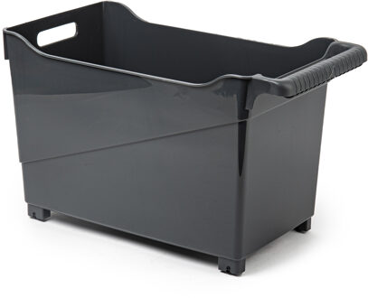 Opbergbox - zwart - 45 x 24 cm - kunststof - op wieltjes