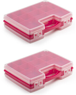 Opbergdoos - 3x - roze - kunststof - 28 x 21 cm - opbergbox/sorteerdoos