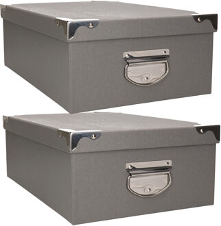 opbergdoos/box - 2x - grijs - L48 x B33.5 x H16 cm - stevig karton - Crocobox - Opbergbox