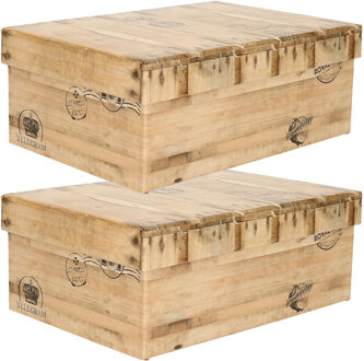 Opbergdoos/box - 2x - houtkleur - L25 x B17 x H9.5 cm - Stevig karton - Woodybox - Opbergbox Bruin