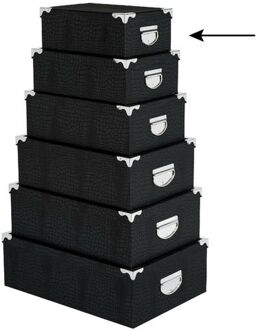 Opbergdoos/box - zwart - L28 x B19.5 x H11 cm - Stevig karton - Crocobox - Opbergbox