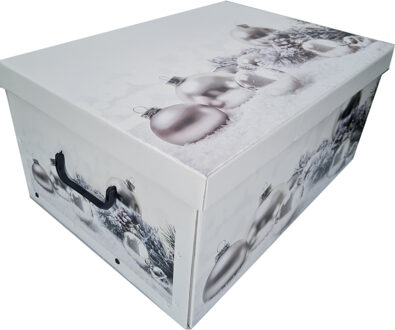 Opbergdoos - kerstballen/kerstversiering - wit - kerst print - 51 cm - karton - opbergbox