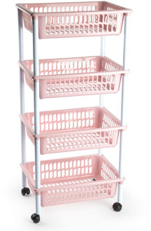 Opberger/organiser trolley/roltafel met 4 manden 85 cm oud roze