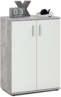 Opbergkast Albi 83 cm hoog - Grijs beton met wit Grijs,Wit,Grijs beton