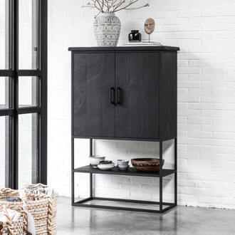 Opbergkast 'Beam' Teakhout, 140 x 90cm, kleur Zwart - 90 cm