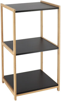 Opbergkast - hout / zwart - 3 planken - 68 x 35 x 30 cm - badkamer