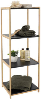 Opbergkast - hout / zwart - 4 planken - 102 x 35 x 30 cm - badkamer