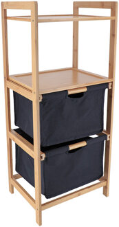 Opbergkast - met 2 manden - 3 vakken - bamboe / zwart - 90 x 38 x 30 cm