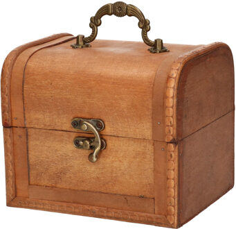 Opbergkistje - bruin - 15 x 12,5 x 12,5 cm - hout/metaal - opbergdoosje - kistje