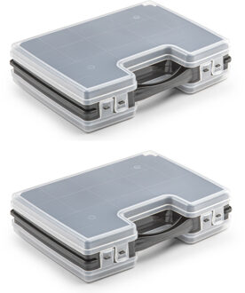 Opbergkoffer - 3x - 22-vaks - zwart - 28 x 21 x 6 cm - Sorteerdoos kleine spulletjes