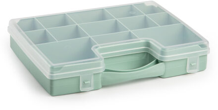 Opbergkoffertje - 13-vaks - mintgroen - opbergkoffer - sorteer box - 27,5 x 20,5 x 3 cm
