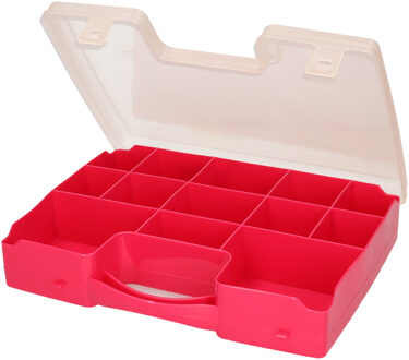 Opbergkoffertje - 13-vaks - roze - opbergkoffer - sorteer box - 27,5 x 20,5 x 3 cm
