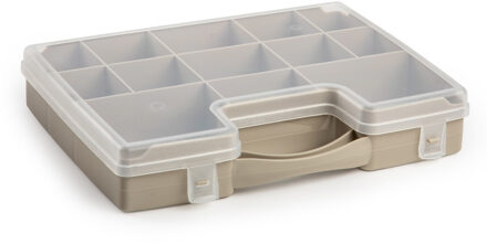 Opbergkoffertje - 13-vaks - taupe - opbergkoffer - sorteer box - 27,5 x 20,5 x 3 cm