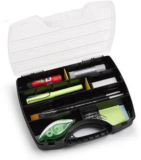 Opbergkoffertje/opbergdoos/sorteerbox - 13-vaks - kunststof - zwart - 25 x 21 x 4 cm