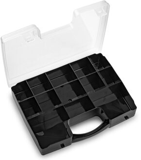Opbergkoffertje/opbergdoos/sorteerbox 13-vaks kunststof zwart 27 x 20 x 3 cm