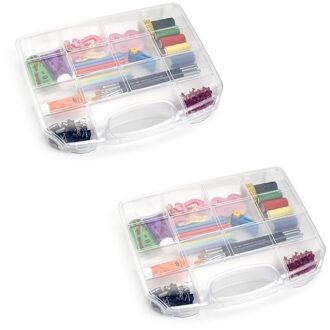 Opbergkoffertje/opbergdoosjes - 2x - 8 vaks - transparant - Naaigerei opbergen - Opbergers