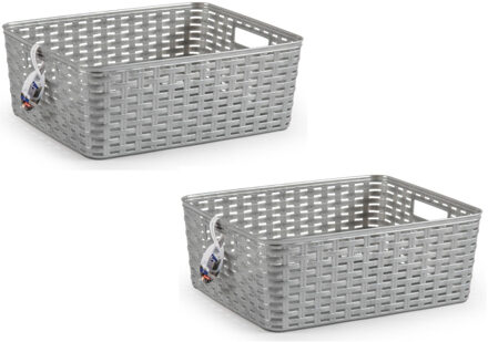 Opbergmand - 10x - Kastmand - rotan kunststof - zilver - 12 Liter - 30 x 37 x 13 cm