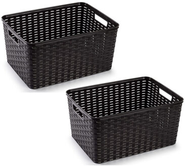 Opbergmand - 12x - Kastmand - rotan kunststof - donkerbruin - 18 Liter - 29 x 39 x 20 cm