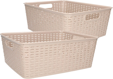 Opbergmand - 2x - Kastmand - rotan kunststof - beige - 12 Liter - 30 x 37 x 13 cm